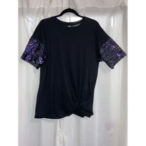 Black Top with Sequined Sleeves